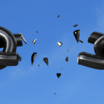 Broken black chain snapped in the middle against a blue sky, symbolizing separation in long-distance grandparenting.