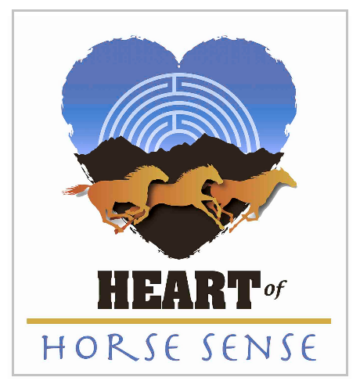 Logo with three running horses inside a heart, and the text "Heart of Horse Sense."