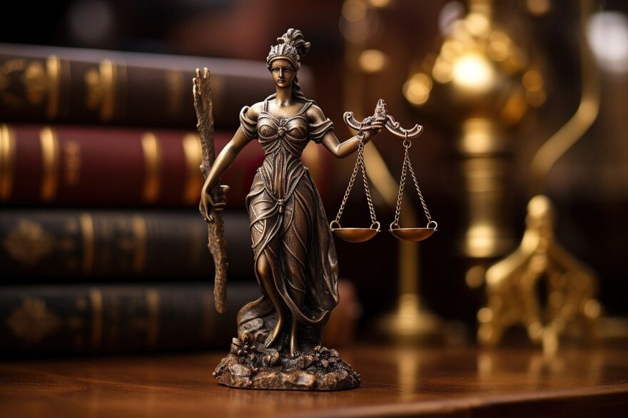 Bronze Lady Justice statue with scales, symbolizing fairness, wisdom, and guidance in grandparenting and family life.