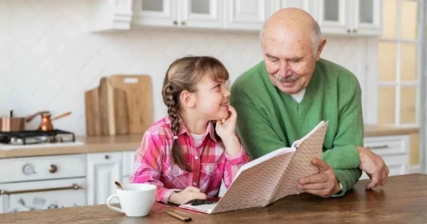 Grandparent and grandchild sharing a moment at home, representing grandparents raising grandchildren