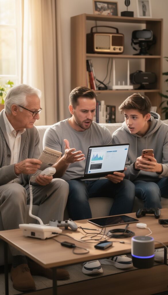 Grandparent and adult child having serious conversation about finances budget planning