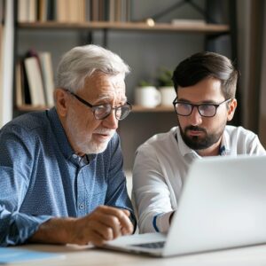 Grandparent and adult child having respectful conversation about financial boundaries and support expectations
