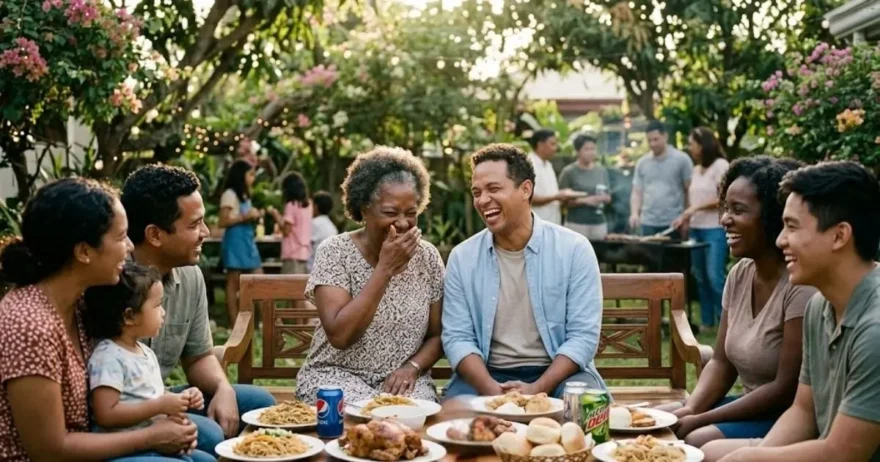 Grandparent and adult child enjoying a relaxed family moment, representing a repaired and thriving relationship