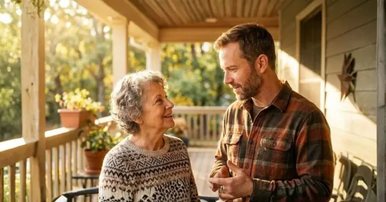 A grandmother having a meaningful conversation with her son to know what's best for her grandchildren.